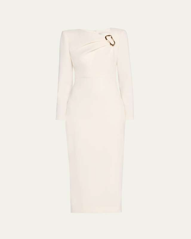 Buckle Crepe Midi Dress